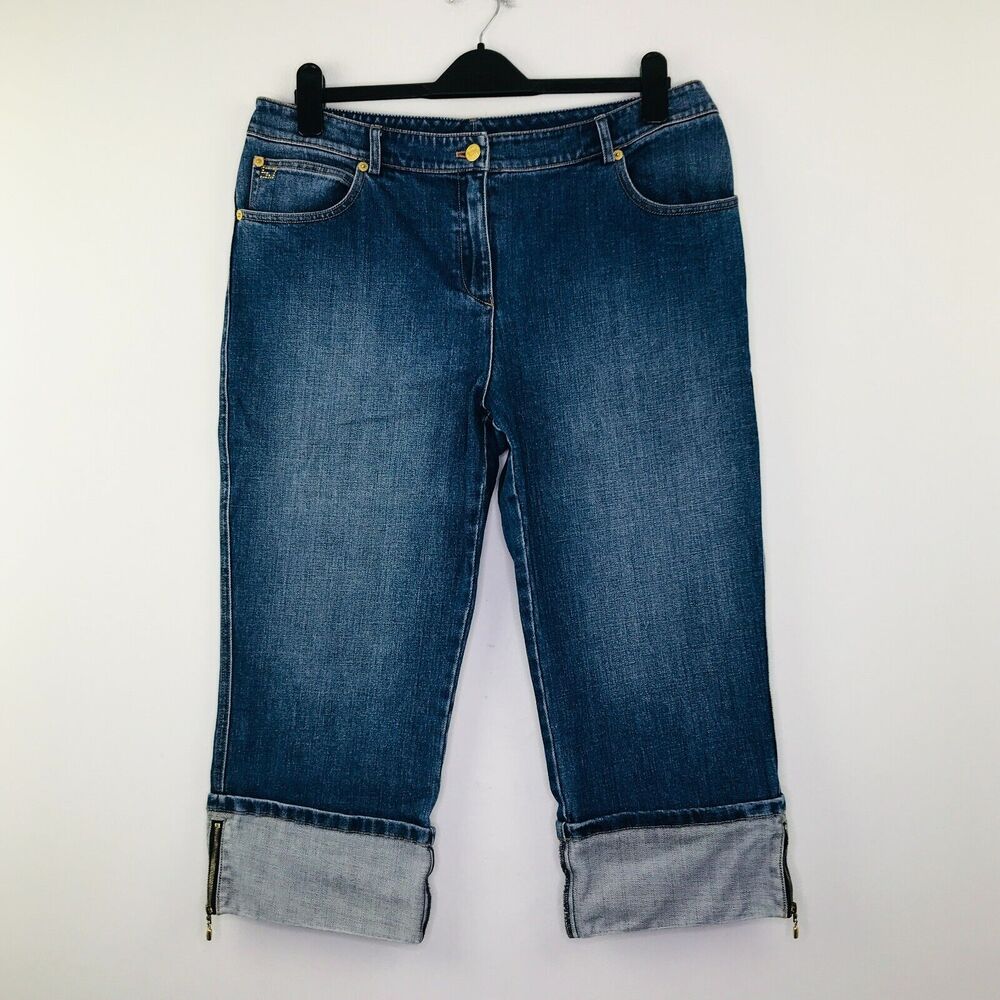 St John Women's 12 Blue Jean Stone Wash Studded Straight Zip Ankle Cuff Crop B